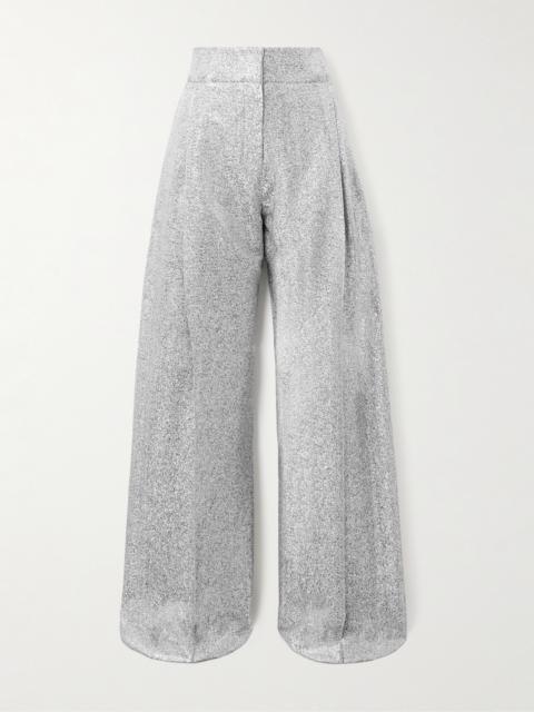 Delphi Pleated Metallic Knitted Wide-leg Pants