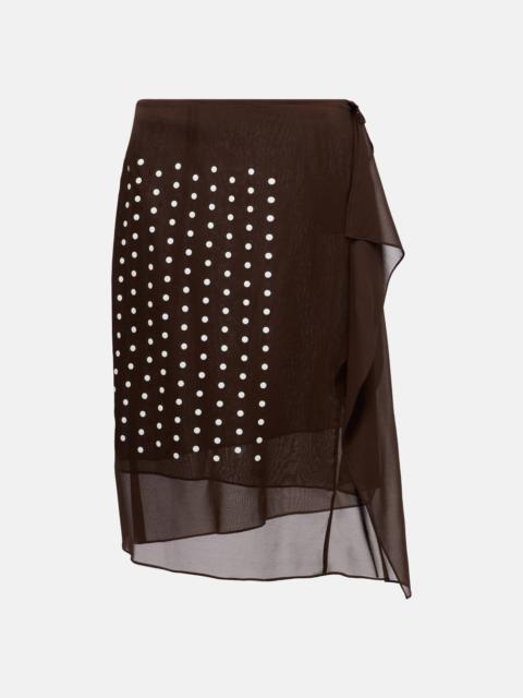 Polka-dot silk-blend midi skirt