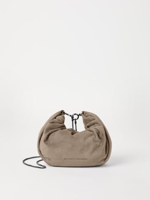 Brioche hobo bag in suede with precious chain