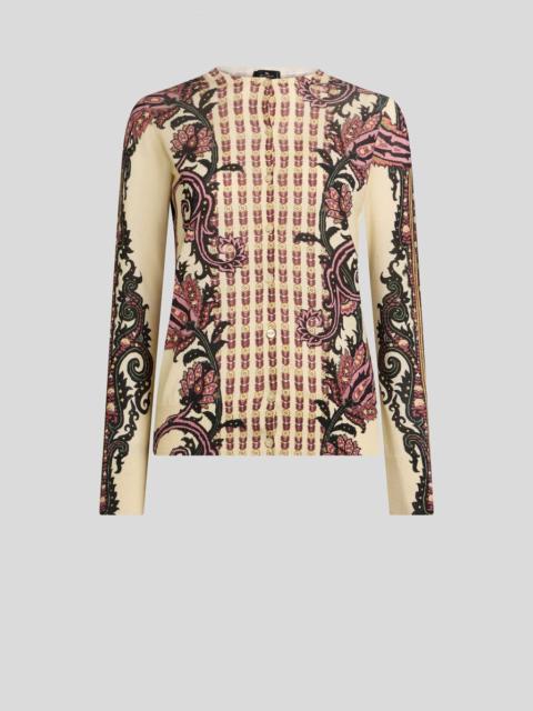 SILK AND CASHMERE CARDIGAN WITH FLORAL PAISLEY MOTIF