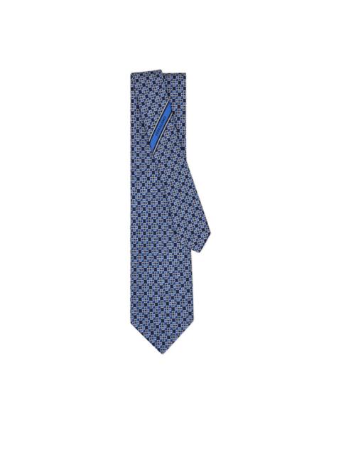 gancini square print silk tie