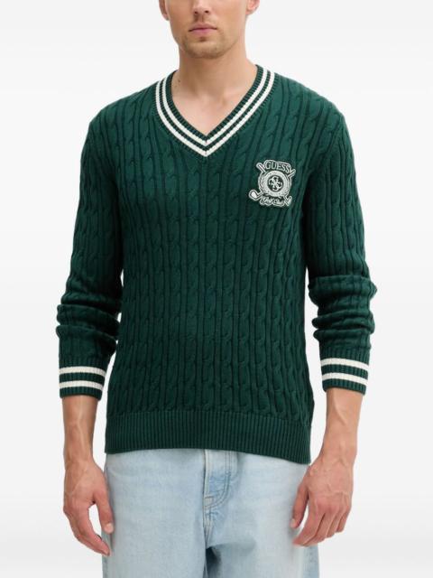 cable-knit V-neck sweater