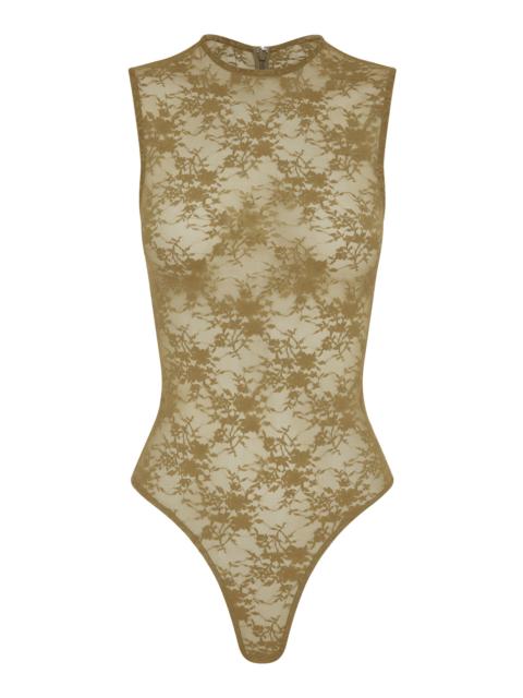 Sheer Stretch-Lace Bodysuit khaki