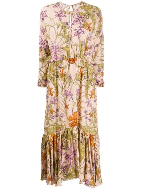 floral-print pleated hem dress