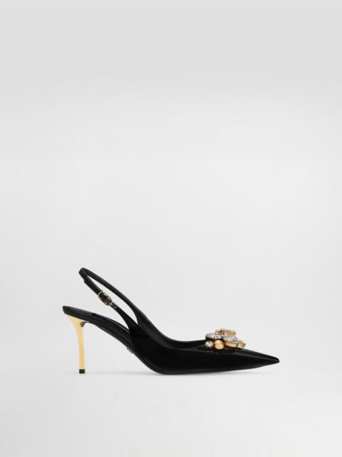 Patent leather slingback with embellishment
