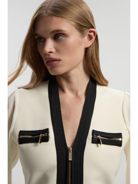 Chiffon Sleeve Zip Through Bandage Knit Top