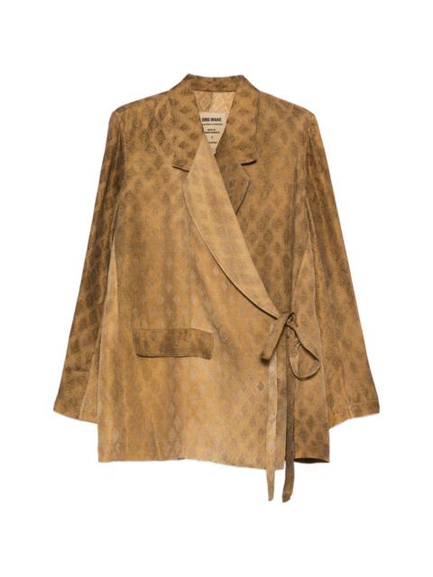 diamond-pattern tie-waist blazer