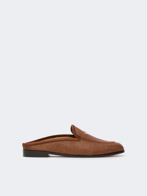 Raffia-effect canvas mules - AMBER BROWN
