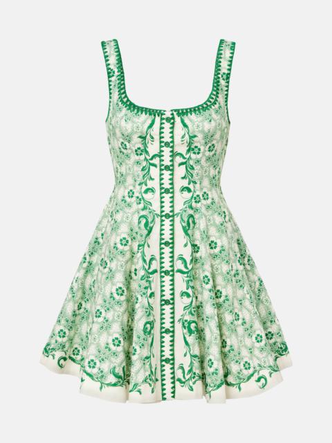 Olive printed linen and cotton minidress