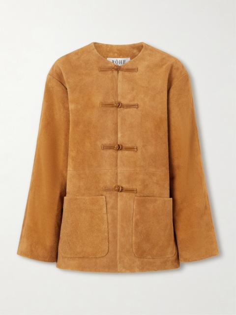 Mandarin Paneled Suede Jacket