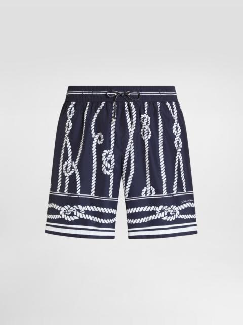 Marina-print canvas swim boxer shorts
