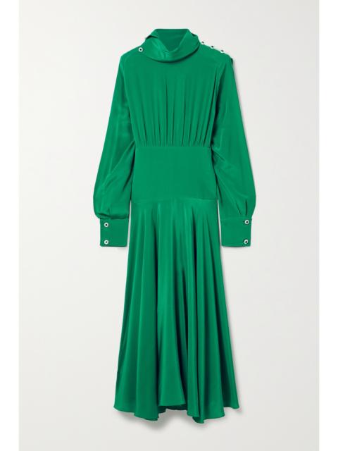 Crystal-embellished Pleated Crepe De Chine Midi Dress