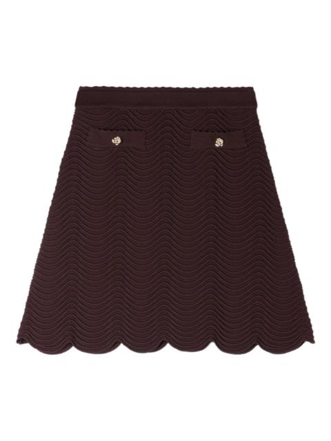 button-detail scallop-hem knitted skirt