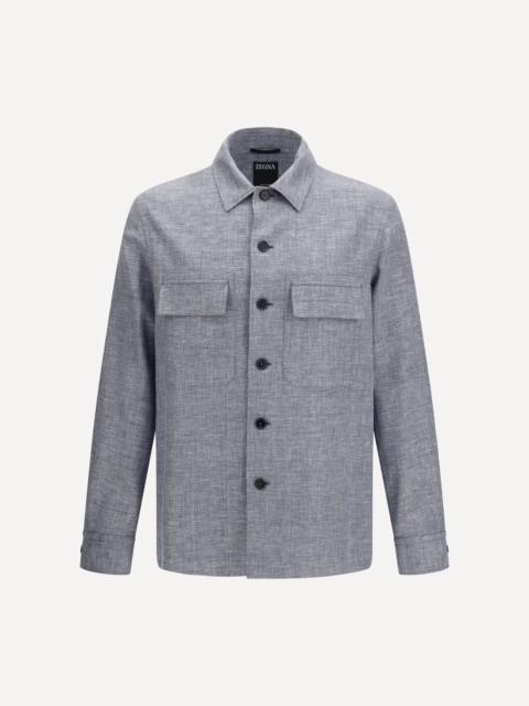 Crossover Shirt Jacket in linen wool and silk