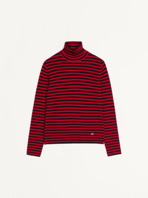 VALENTINO HIGH-NECK WOOL SWEATER WITH VLOGO PATCH