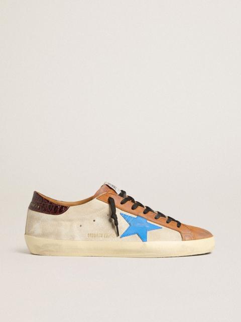Beige Men's Super-Star LTD with light blue star and crocodile-print heel tab