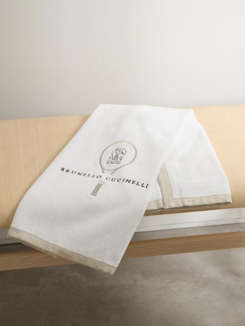 Linen-trimmed Embroidered Cotton-terry Towel