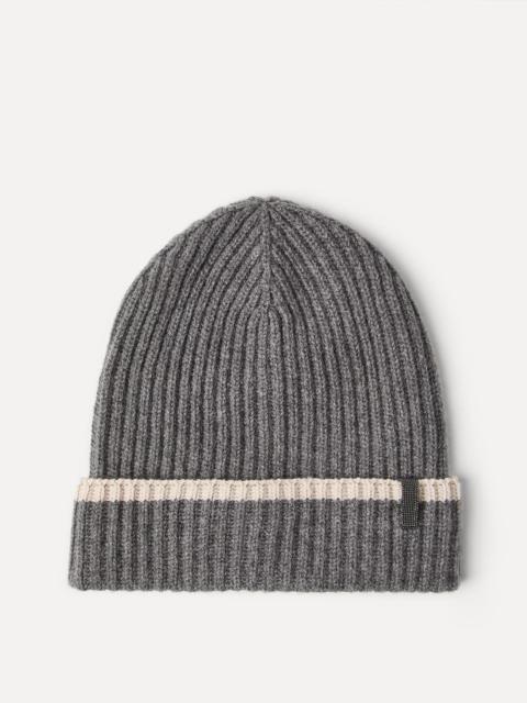 Cashmere English rib knit beanie with monili