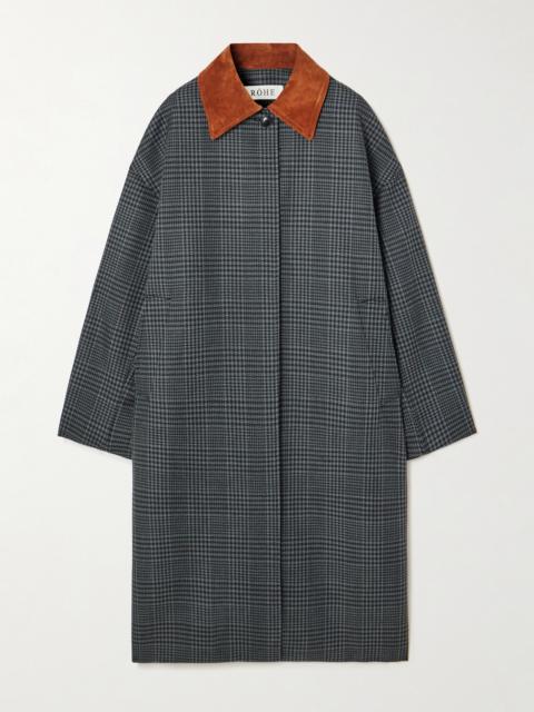 Suede-trimmed Checked Wool Coat
