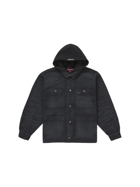 Supreme Worn Hooded Chore Coat Black
