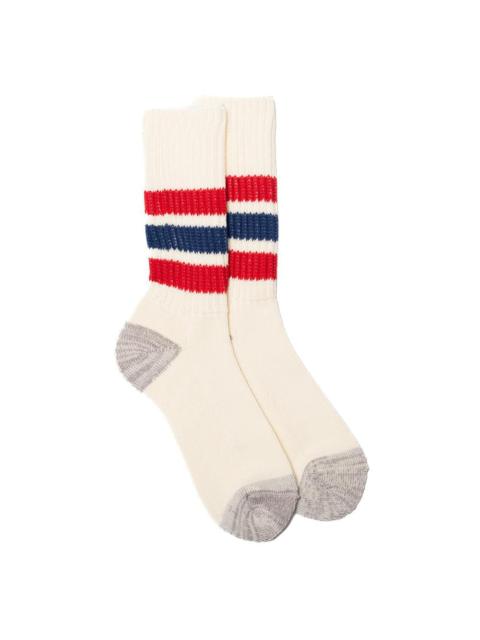 Rototo Coarse Ribbed Old School Crew Socks Chili Red/Blue