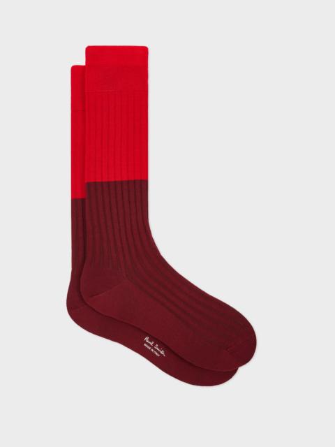 Red Ribbed Colour Block Socks
