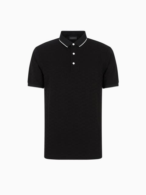 Mercerised jersey polo shirt with all-over jacquard eagle