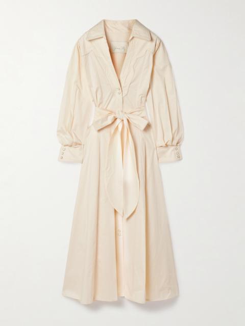 Vela De Cruz Belted Cotton-blend Poplin Midi Shirt Dress