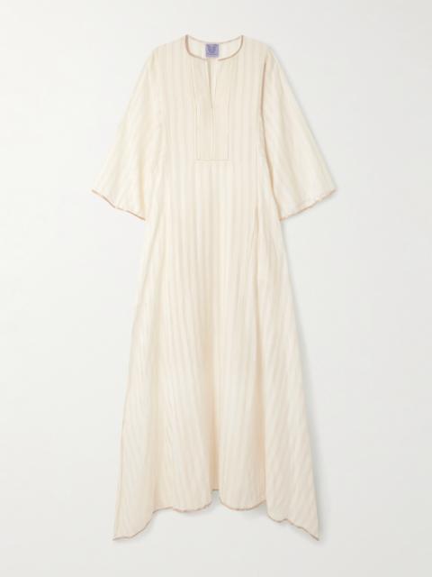 Rachel Satin-trimmed Striped Cotton And Silk-blend Maxi Dress