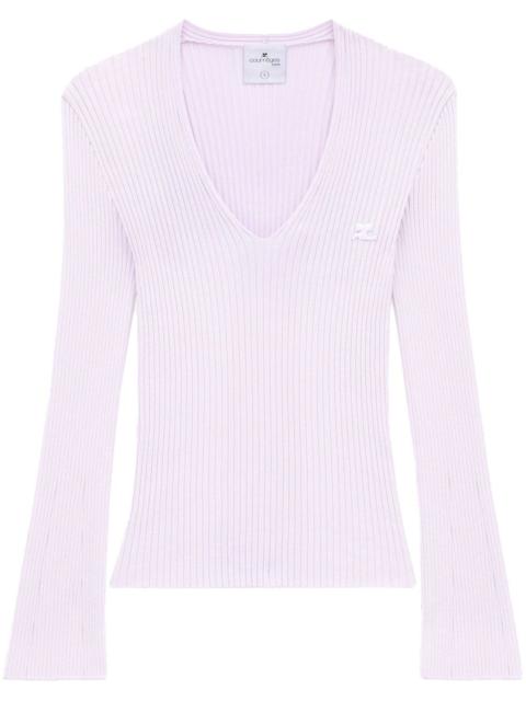 V-neck ribbed jumper