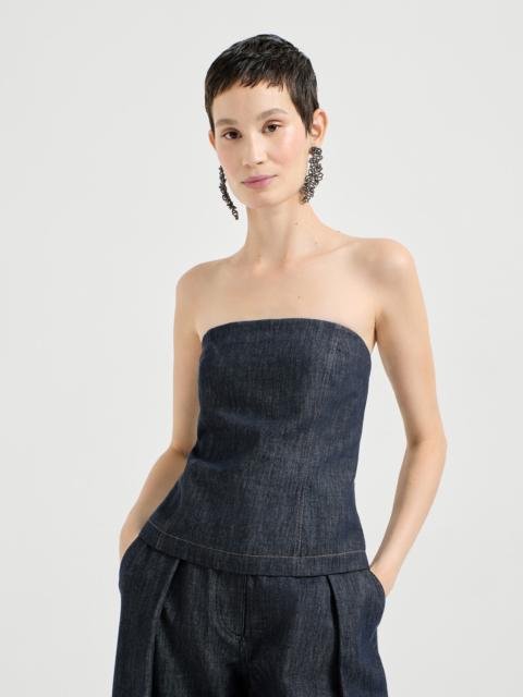 Cotton denim-effect twill bandeau top