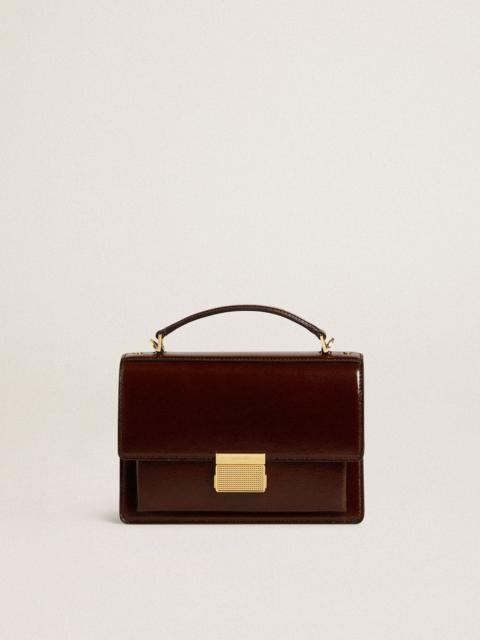 Venezia Bag in dark brown laminated leather with gold details