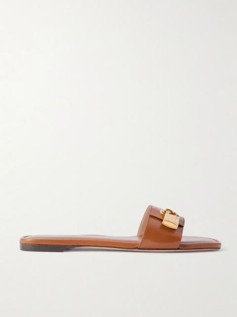 Embellished leather slides Tan