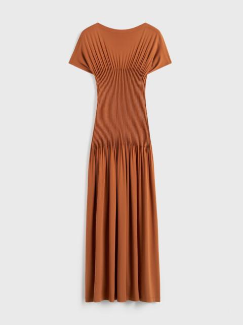 Knife-pleated jersey dress terracotta