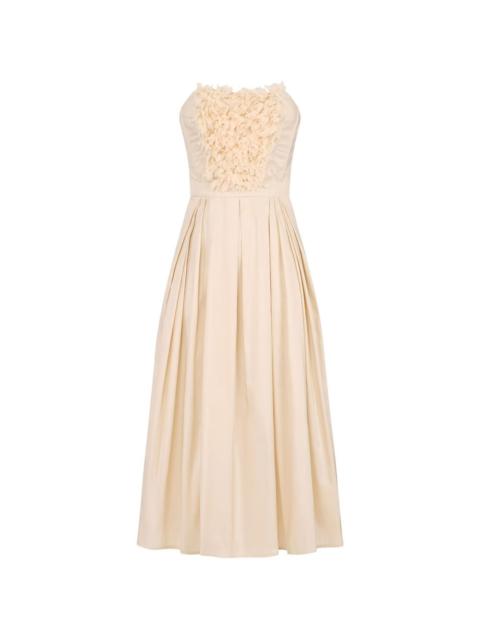 floral-embroidered panel midi dress