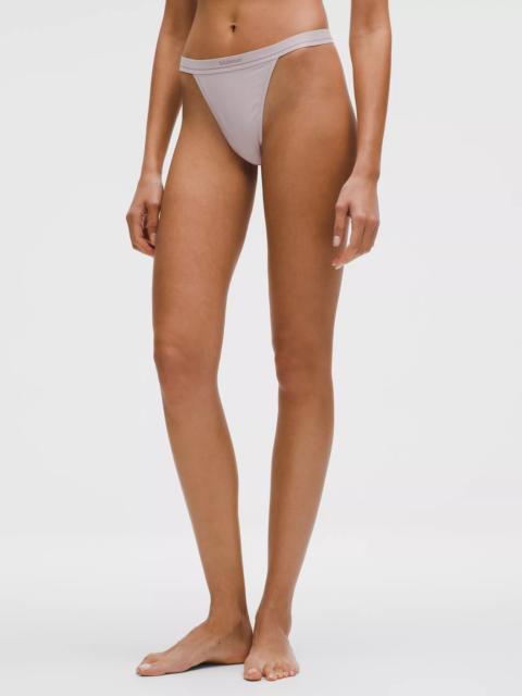 Stretch Cotton Ribbed Logo High-Rise Thong Underwear