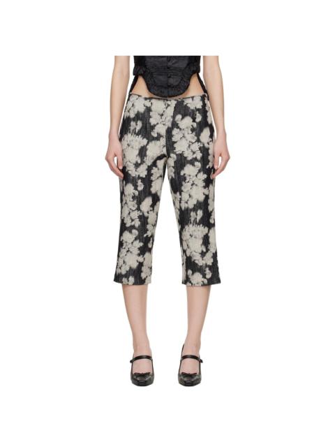 Black & Off-White Rose Capri Trousers