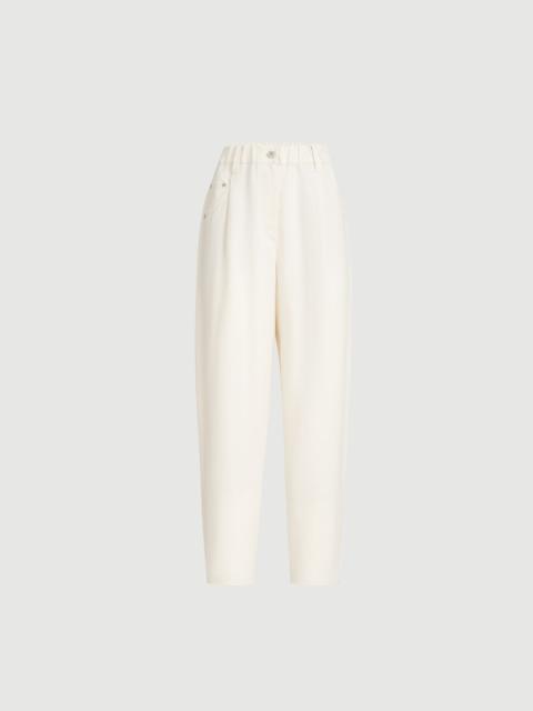 Viscose and linen fluid twill baggy trousers with monili