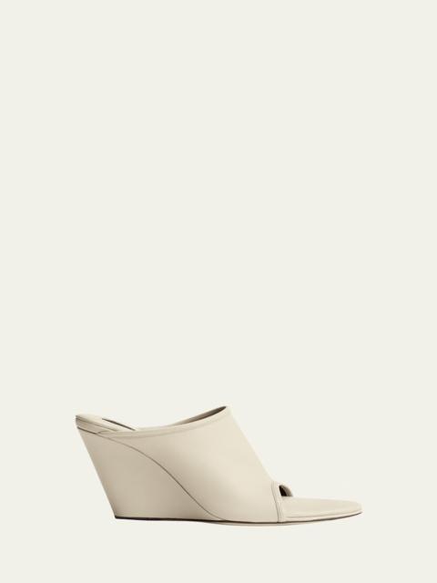 Stretch Leather Wedge Slide Sandals