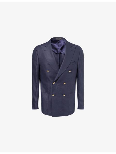 Double-Breasted Peak-Lapel Linen Jacket