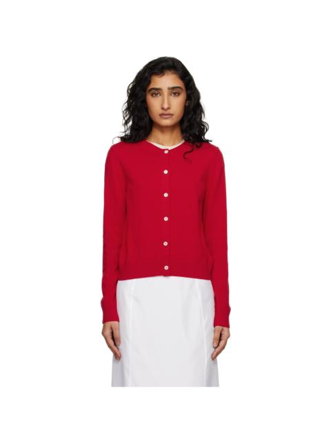Red Essential Crewneck Knit Cardigan
