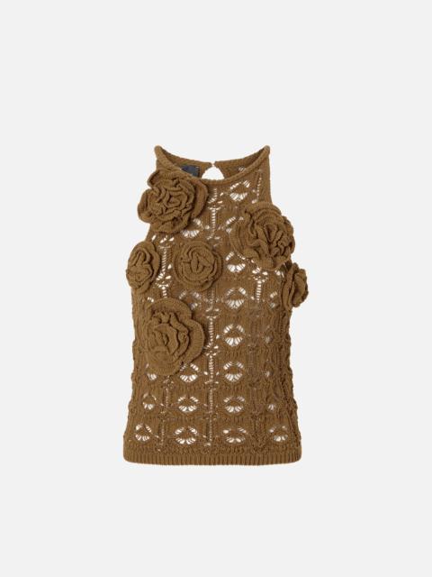 CROCHET-EFFECT TOP WITH APPLIQUÉ FLOWERS