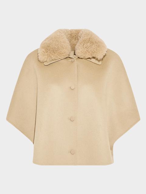 Cashmere-Blend Cape with Removable Shearling Collar