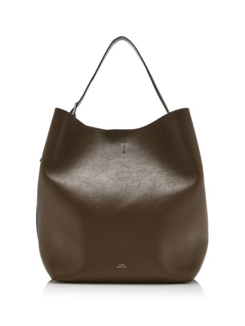 Belted Grained-Leather Tote dark green