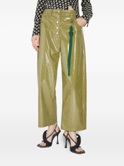 high-shine trousers