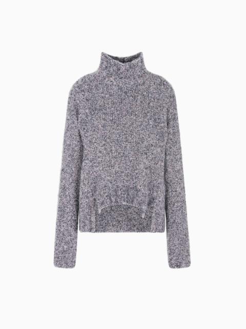 MOCK-NECK JUMPER IN BOUCLÉ CASHMERE, AND SILK