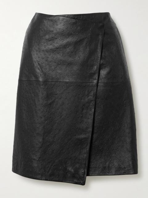 Gora Asymmetric Ostrich-effect Leather Wrap Skirt