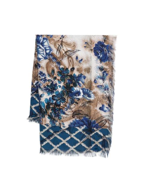 Aloeuw floral-print fringed-edge silk scarf
