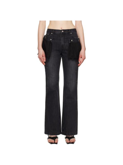 Black Flower Lace Attached Bootcut Jeans