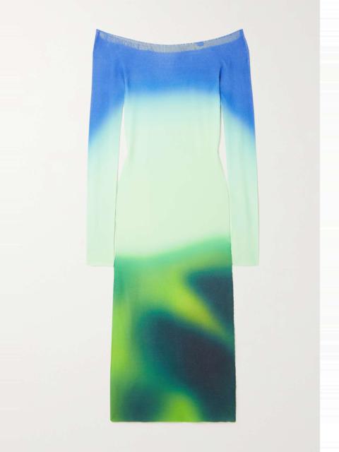Off-the-shoulder printed stretch-knit midi dress